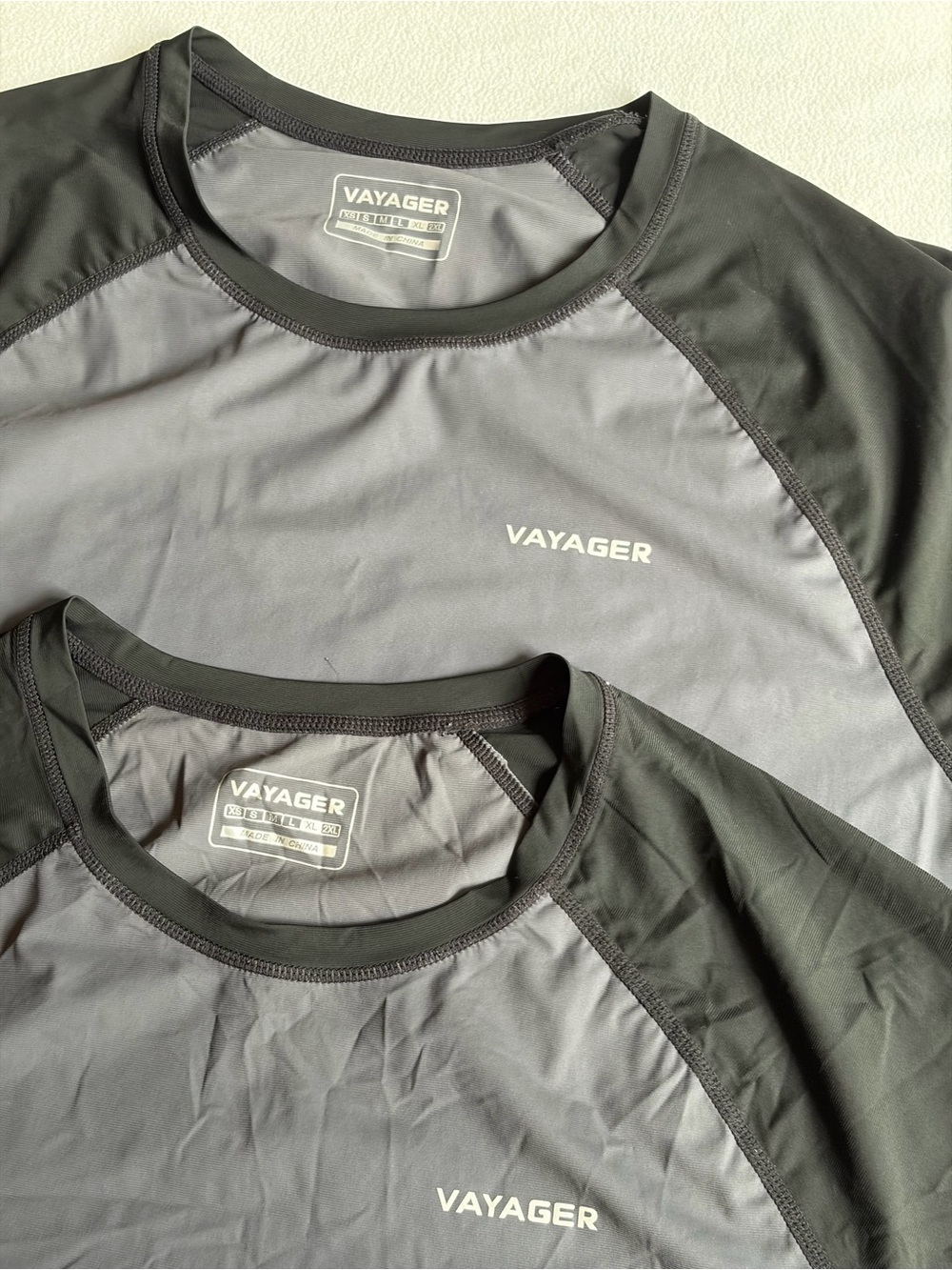 Rash Guard Swim Shirts 2 Pack Vayager Men’s XL Gray Black UPF Short Sleeve - Picture 2 of 4